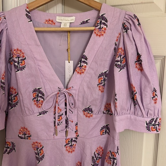 NWT House of Harlow 1960 Floral Linen Blend Puff Sleeve Mini Dress Size 6 - Picture 5 of 9